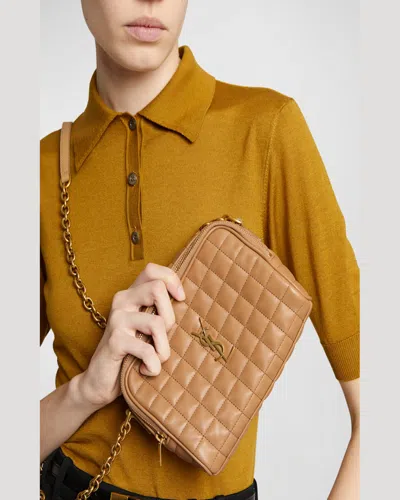 Saint Laurent Cassandre Mini Ysl Camera Bag In Quilted Smooth Leather In Natural Tan
