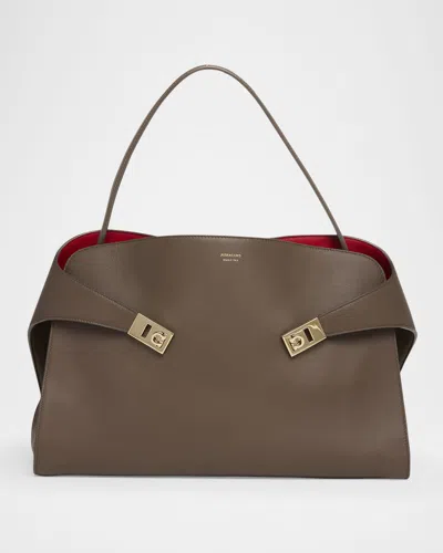 Ferragamo Large Hug Soft Bicolor Shoulder Bag In Brown