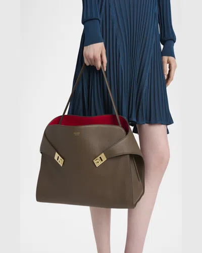 Ferragamo Large Hug Soft Bicolor Shoulder Bag In Brown