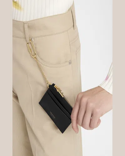 Ferragamo Hot Stamp Zip Leather Card Holder In Black