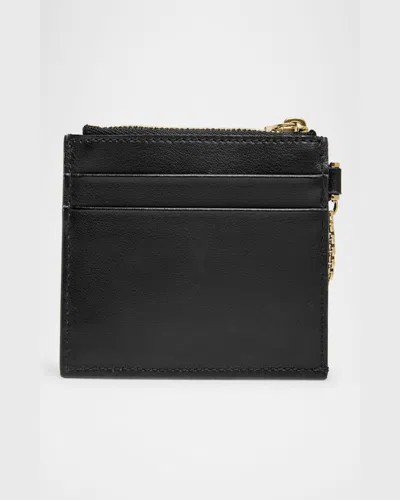Ferragamo Hot Stamp Zip Leather Card Holder In Black