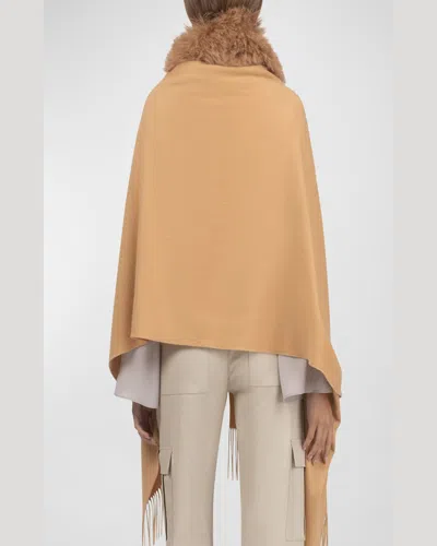 Gorski Select Cashmere Stole With Select Lamb Collar In Light Camel