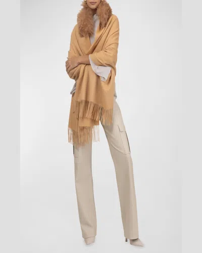 Gorski Select Cashmere Stole With Select Lamb Collar In Light Camel