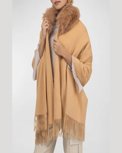 Gorski Select Cashmere Stole With Select Lamb Collar In Light Camel