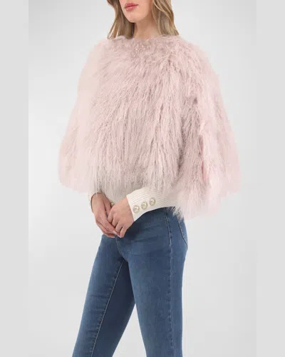 Gorski Select Mongolian Lamb Shearling Shawl In Pink
