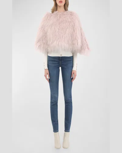 Gorski Select Mongolian Lamb Shearling Shawl In Pink