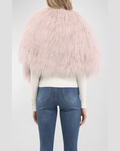 Gorski Select Mongolian Lamb Shearling Shawl In Pink