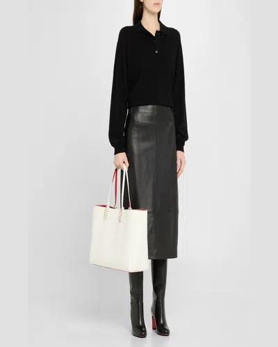 Christian Louboutin Cabata Soft Large Tote Bag In Grained Leather In Bianco