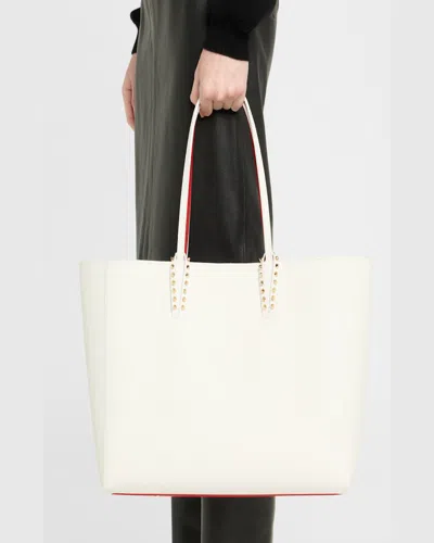 Christian Louboutin Cabata Soft Large Tote Bag In Grained Leather In Bianco
