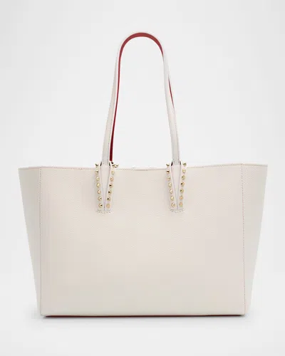 Christian Louboutin Cabata Soft Small Tote Bag In Grained Leather In Bianco