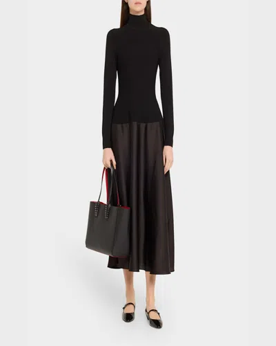 Christian Louboutin Cabata Soft Small Tote Bag In Grained Leather In Bianco