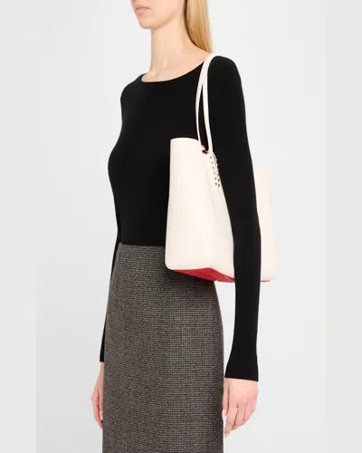 Christian Louboutin Cabata Soft Small Tote Bag In Grained Leather In Bianco