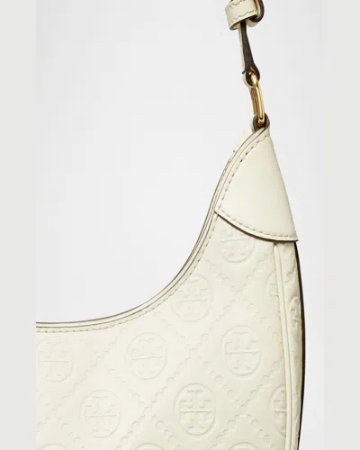 Tory Burch T-monogram Embossed Crescent Shoulder Bag In Light Cream