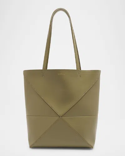 Loewe Puzzle Fold Mini Tote Bag In Shiny Leather In Eucalyptus Green