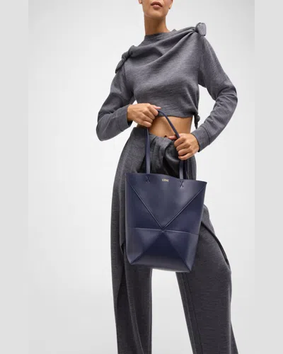 Loewe Puzzle Fold Mini Tote Bag In Shiny Leather In Eucalyptus Green