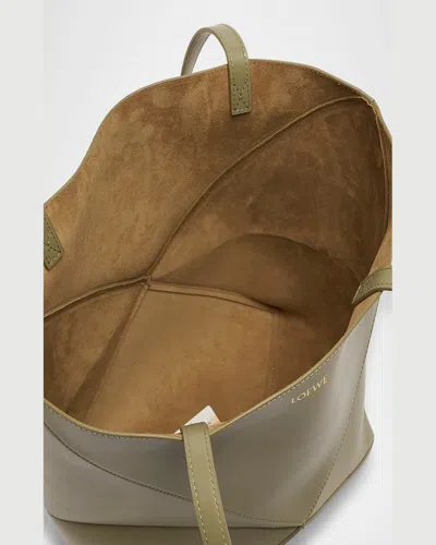 Loewe Puzzle Fold Mini Tote Bag In Shiny Leather In Eucalyptus Green