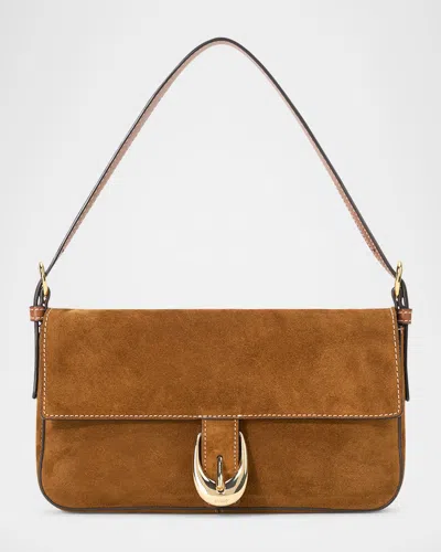 Staud Shoulder Bag With Adjustable Strap And Gold-tone Hardware In Brown