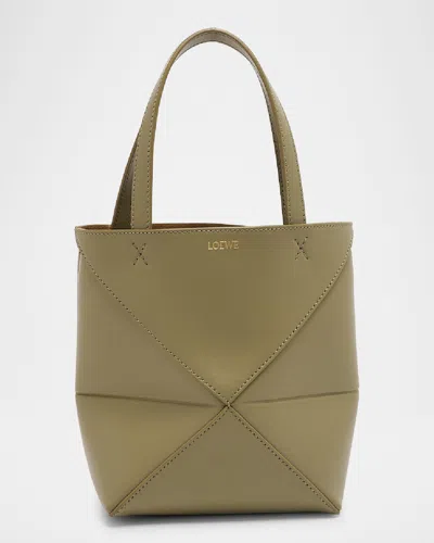 Loewe Puzzle Fold Mini Tote Bag In Shiny Leather In Eucalyptus Green