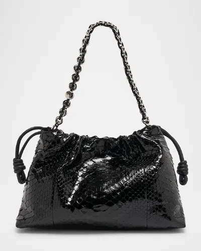Loewe Flamenco Large Shoulder Bag In Patent Python In Black