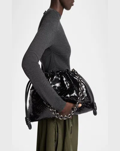 Loewe Flamenco Large Shoulder Bag In Patent Python In Black