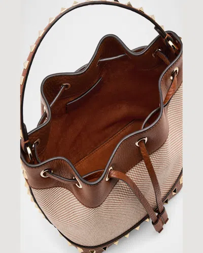 Valentino Garavani Rockstud Spike Canvas And Leather Shoulder Bag In Brown