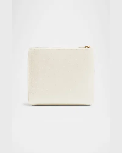 Valentino Medium Vlogo Leather Flat Pouch Bag In Light Ivory
