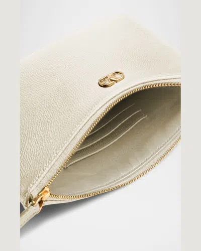 Valentino Medium Vlogo Leather Flat Pouch Bag In Light Ivory