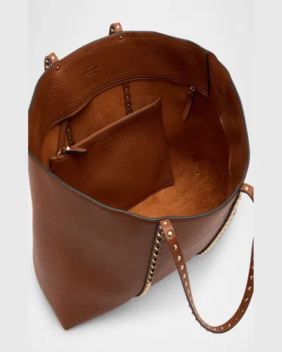 Valentino Women's Caramel Leather Medium Rockstud Shopping Bag In Selleria
