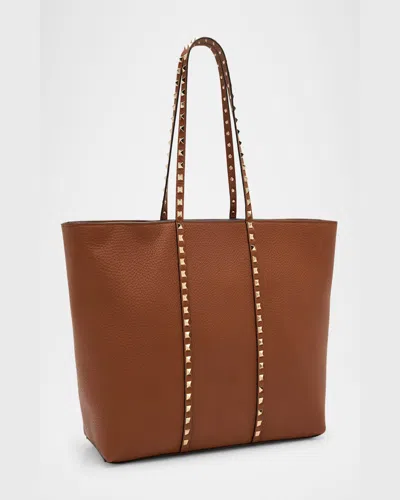 Valentino Women's Caramel Leather Medium Rockstud Shopping Bag In Selleria