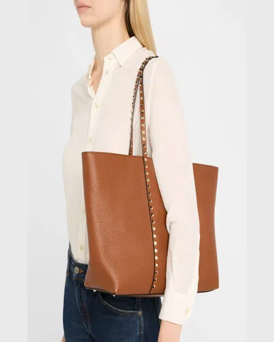 Valentino Women's Caramel Leather Medium Rockstud Shopping Bag In Selleria