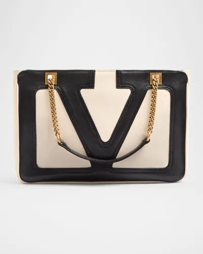 Valentino Viva Superstar Small Two-tone Leather Shoulder Bag In Butter White Nero
