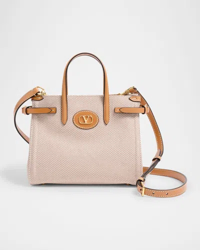 Valentino Small Antibes Canvas Top Handle Bag In Naturale Tobacco