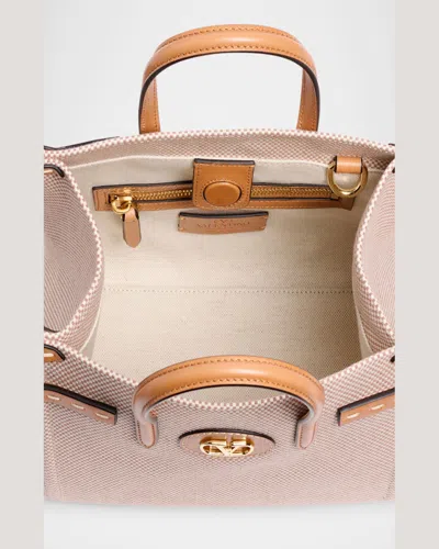 Valentino Small Antibes Canvas Top Handle Bag In Naturale Tobacco