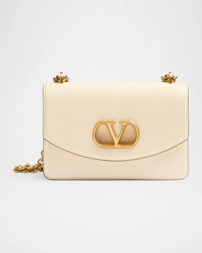 Valentino Borsa A Spalla Piccola In Pelle Butter White Con Tracolla A Catena In Butter White