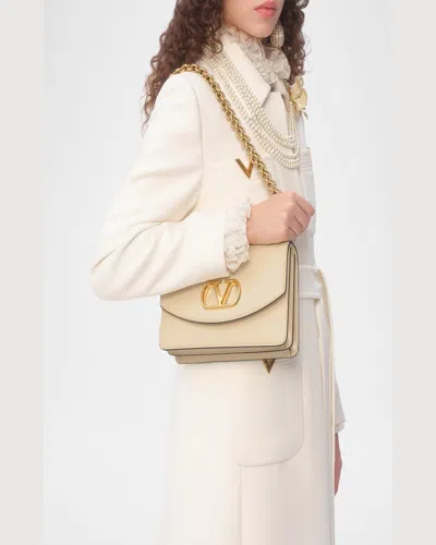 Valentino Borsa A Spalla Piccola In Pelle Butter White Con Tracolla A Catena In Butter White