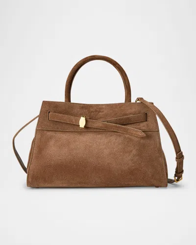 Veronica Beard Dash Belted Suede Top-handle Bag In Bark