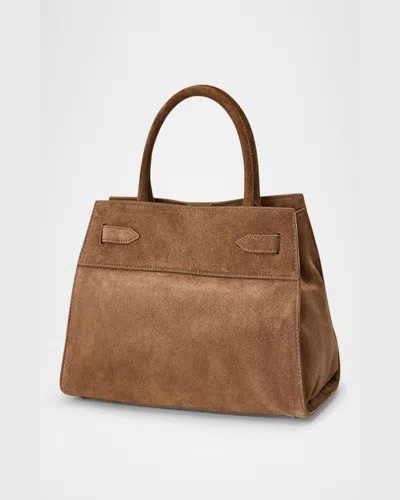Veronica Beard Dash Belted Suede Top-handle Bag In Bark