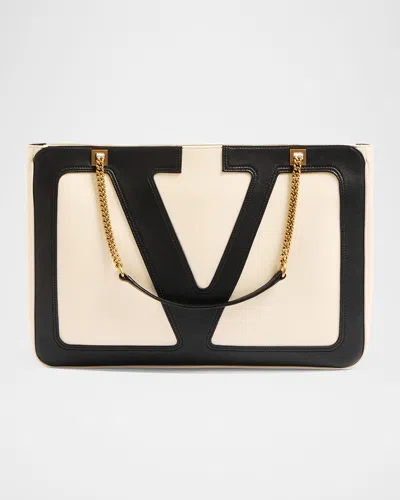 Valentino Medium Viva Superstar Leather Tote Bag In White