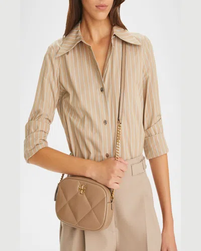 Tory Burch Kira Diamond-quilted Leather Crossbody Bag In Taupe Oak