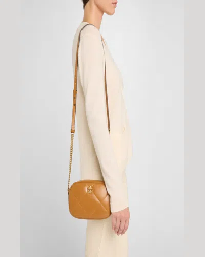 Tory Burch Kira Diamond-quilted Leather Crossbody Bag In Taupe Oak