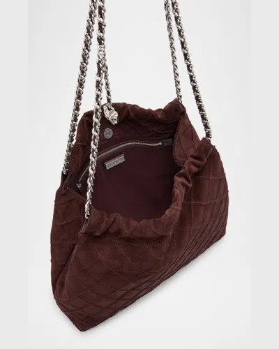 Tory Burch Fleming Quilted Suede Chain Hobo Bag In Licorice
