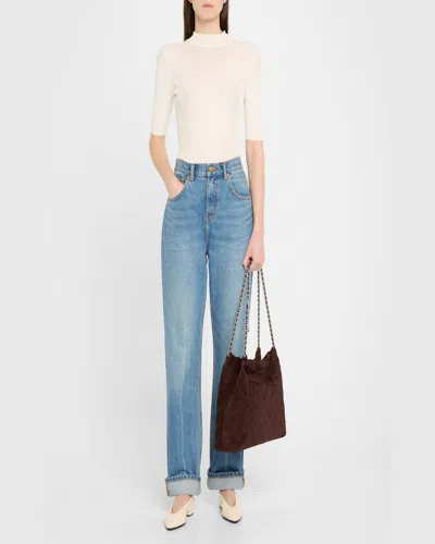 Tory Burch Fleming Quilted Suede Chain Hobo Bag In Licorice