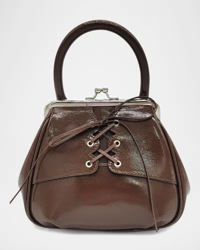 Oryany Mini Lace-up Patent Leather Top-handle Bag In Camel Brown