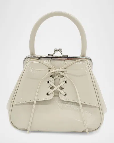 Oryany Mini Lace-up Patent Leather Top-handle Bag In Ivory