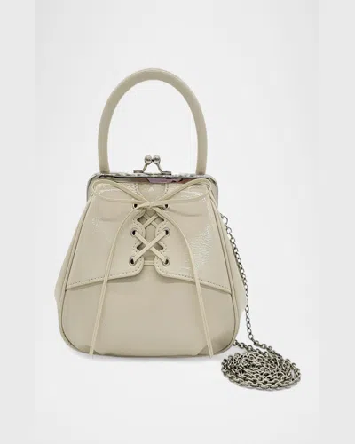 Oryany Mini Lace-up Patent Leather Top-handle Bag In Ivory