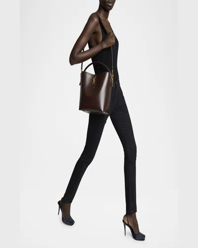 Saint Laurent Le 37 Ysl Bucket Bag In Smooth Leather In Dark Sweet Choco