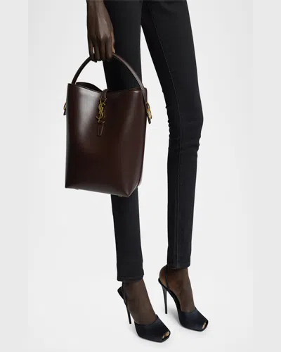 Saint Laurent Le 37 Ysl Bucket Bag In Smooth Leather In Dark Sweet Choco