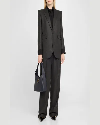 Saint Laurent Le 5 A 7 Ysl Small Hobo In Smooth Supple Leather In Notte