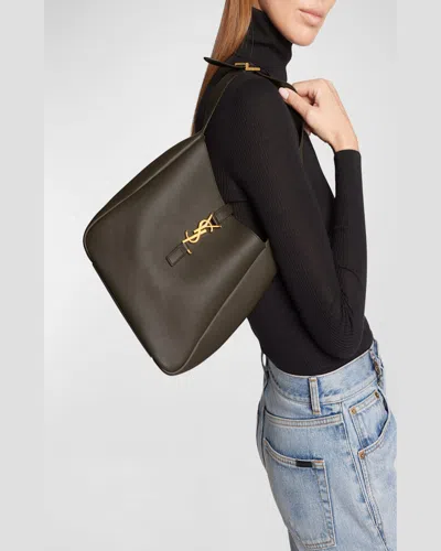 Saint Laurent Le 5 A 7 Ysl Small Hobo In Smooth Supple Leather In Notte