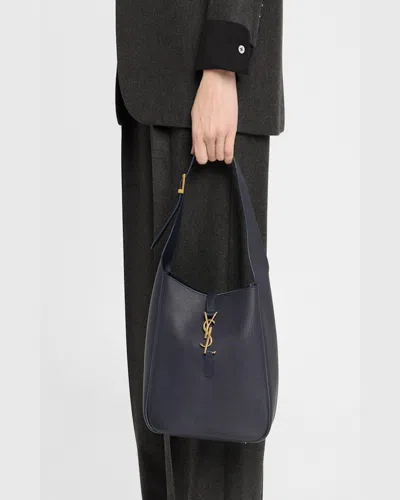 Saint Laurent Le 5 A 7 Ysl Small Hobo In Smooth Supple Leather In Notte